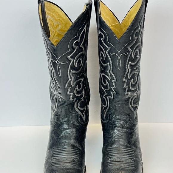 Mens Boots Size 9D Black Western Cowboy Boots with Embroidered Design - Picture 8 of 9
